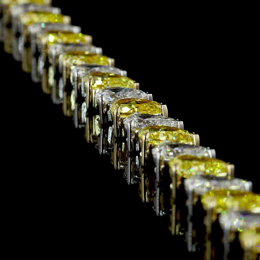 14K Two Tone 19" Tennis Necklace with Alternating Pear Shape Fancy Vivid Yellow and White Lab Diamonds - 39.93 Carat Total Weight - Covaloro Fine Jewelry