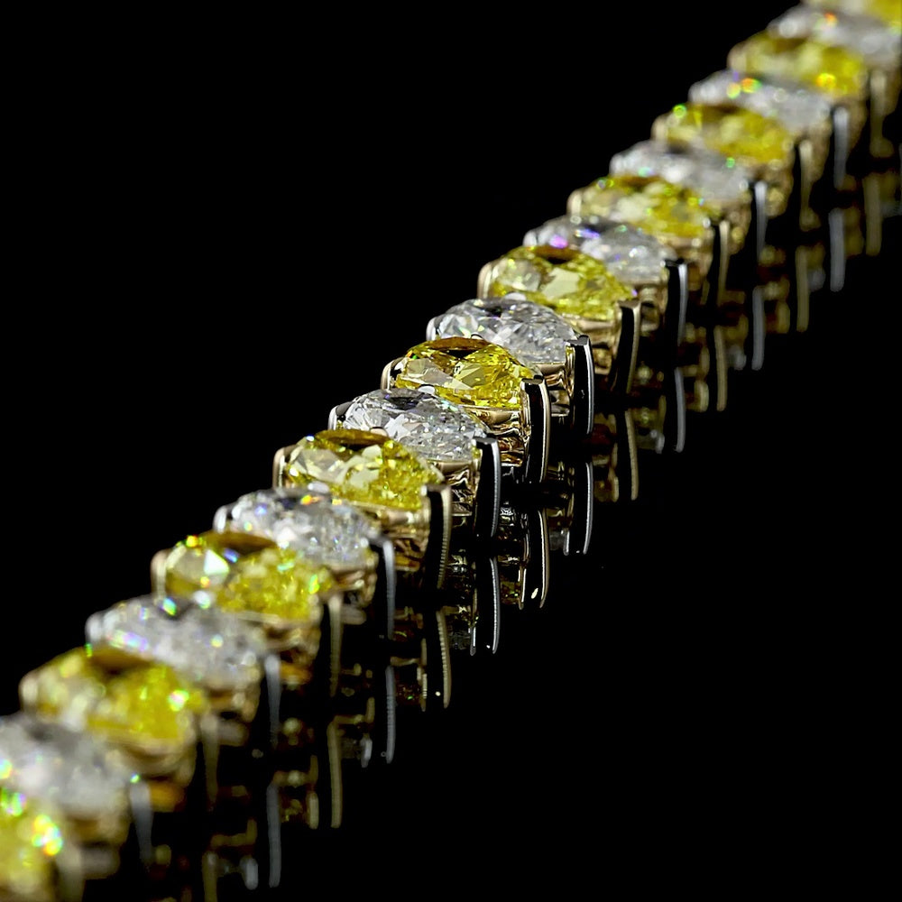 14K Two Tone 19" Tennis Necklace with Alternating Pear Shape Fancy Vivid Yellow and White Lab Diamonds - 39.93 Carat Total Weight - Covaloro Fine Jewelry
