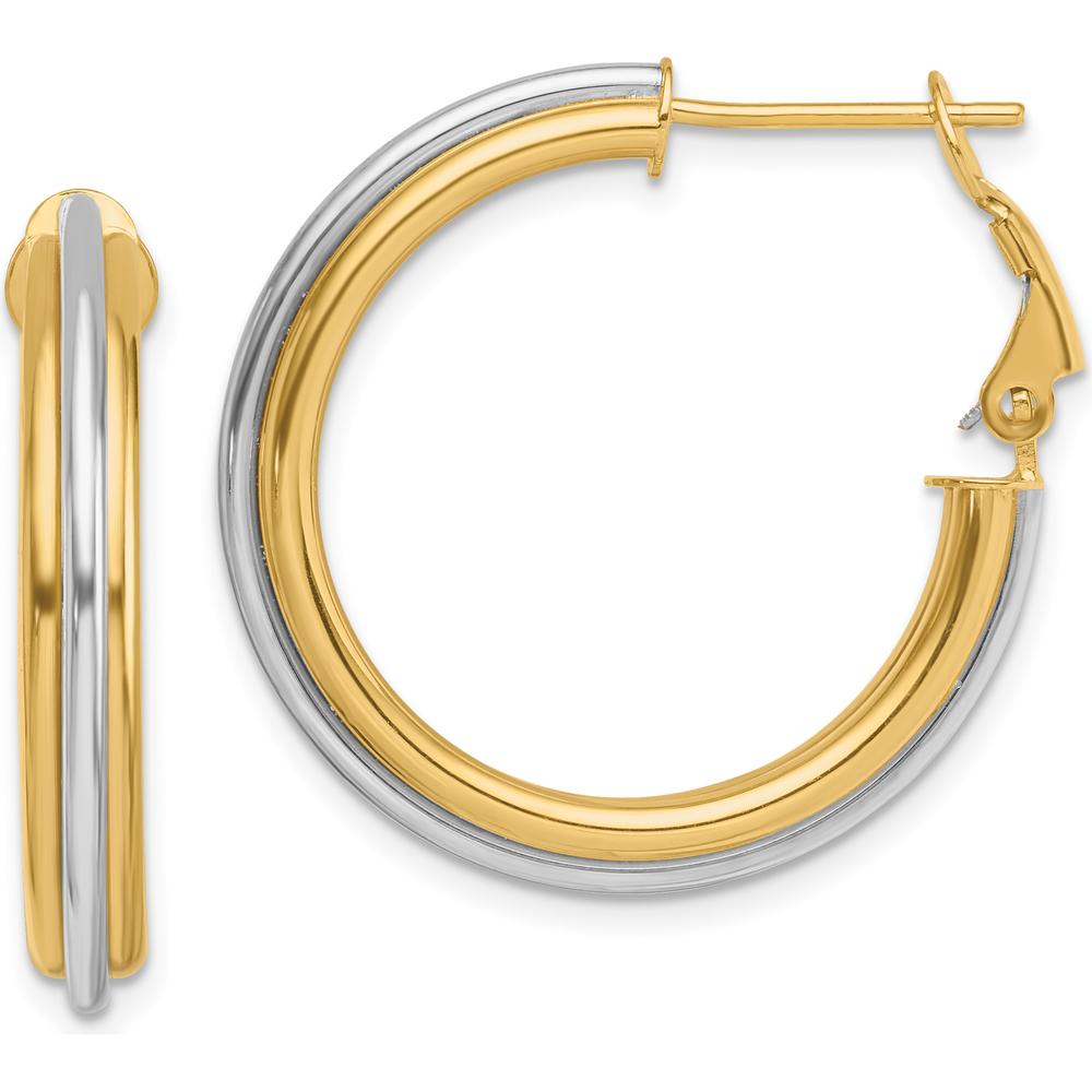 14K Two-Tone 28mm Polished Medium Hoop Earrings with Omega Clip Back by 0