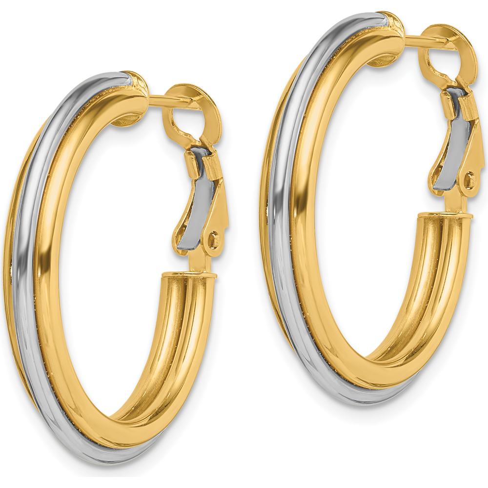 14K Two-Tone 28mm Polished Medium Hoop Earrings with Omega Clip Back by 0