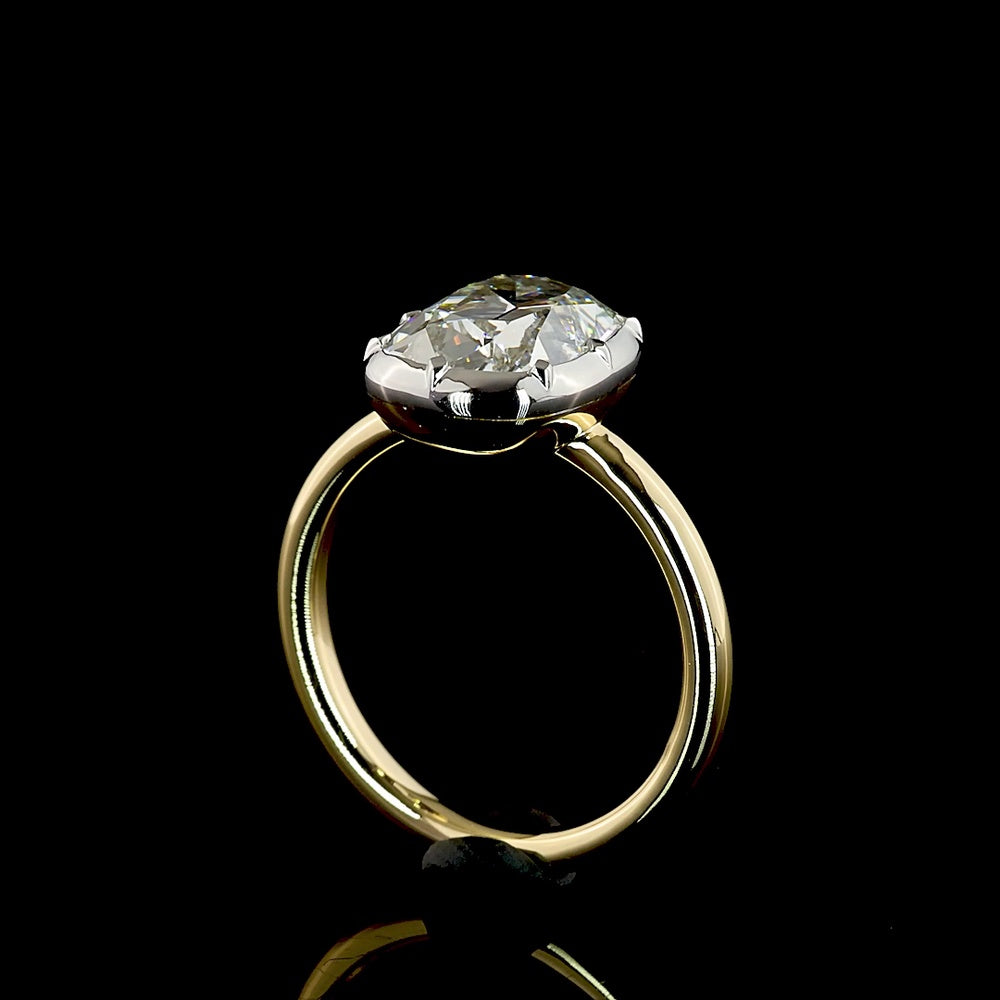 14K Two Tone 3.11 Carat Antique Cushion Cut Lab Diamond Solitaire Ring in Bezel-Prong Setting with IGI Certification - Covaloro Fine Jewelry
