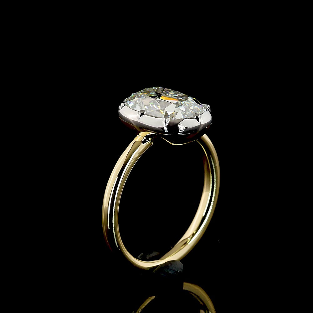 14K Two Tone 3.11 Carat Antique Cushion Cut Lab Diamond Solitaire Ring in Bezel-Prong Setting with IGI Certification - Covaloro Fine Jewelry