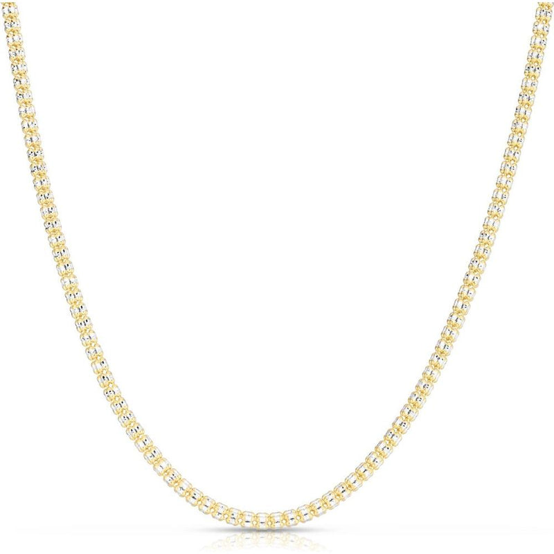 14K Two-Tone 3.3mm Diamond-Cut Ice Chain Necklace - 18” with Lobster Clasp by Orozza Fine Jewelry