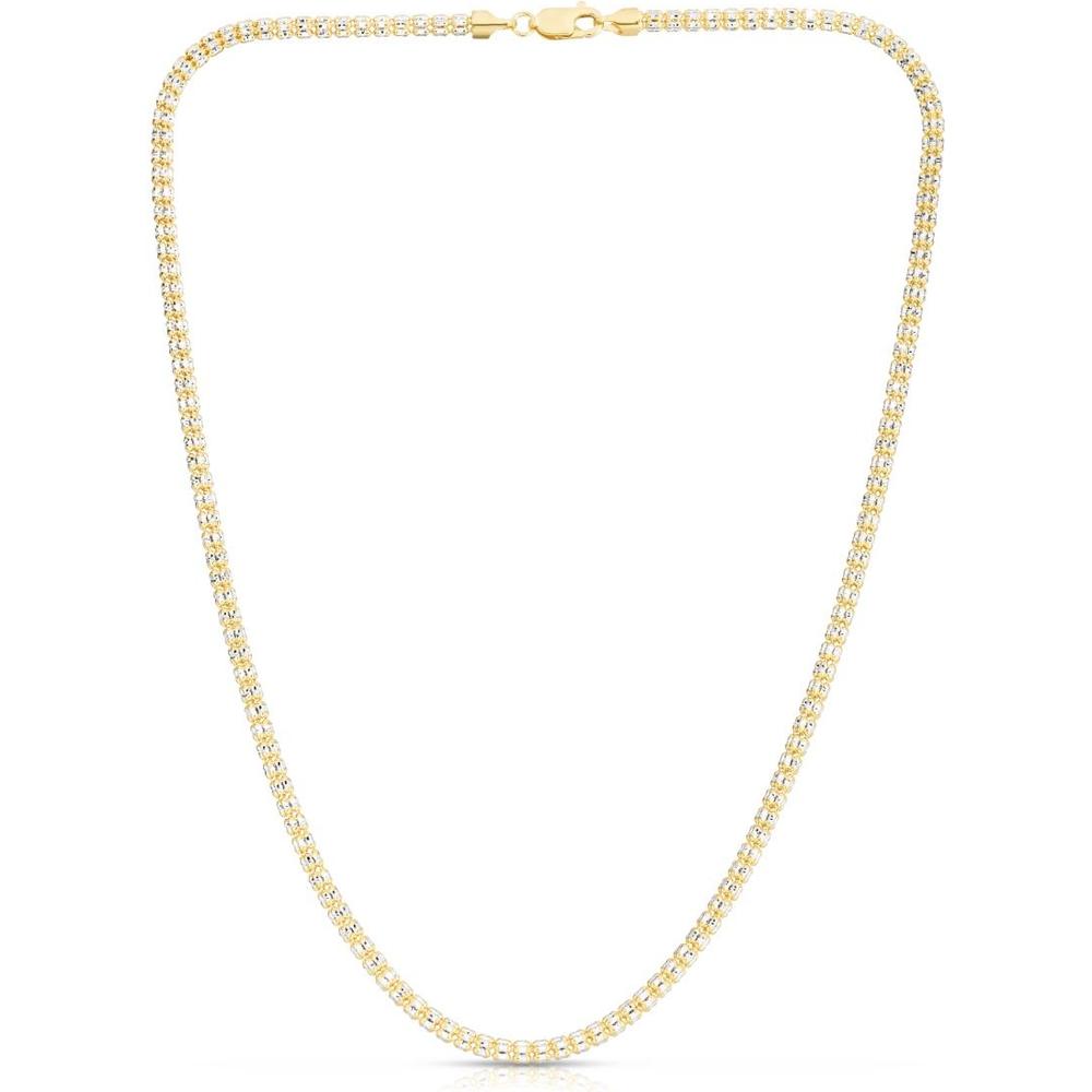 14K Two-Tone 3.3mm Diamond-Cut Ice Chain Necklace - 18” with Lobster Clasp by Orozza Fine Jewelry
