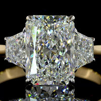 14K Two Tone 3 Stone Ring with 2.54 Carat Radiant Cut Lab Diamond and 0.63 Carat Trapezoid Side Stones - 3.17 Total Carat Weight - Covaloro Fine Jewelry