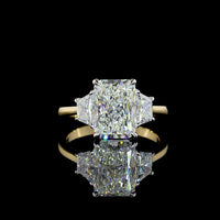 14K Two Tone 3 Stone Ring with 3.01 Carat Radiant Cut Lab Diamond and 0.88 Carat Trapezoid Side Stones - 3.89 Carat Total Diamond Weight IGI Certified - Covaloro Fine Jewelry