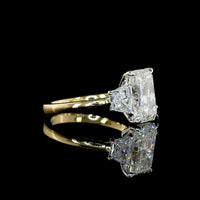 14K Two Tone 3 Stone Ring with 3.01 Carat Radiant Cut Lab Diamond and 0.88 Carat Trapezoid Side Stones - 3.89 Carat Total Diamond Weight IGI Certified - Covaloro Fine Jewelry