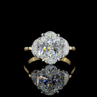 14K Two Tone 3 Stone Ring with 3.13 Carat Oval Lab Diamond and 1.32 Carat Half-Moon Side Diamonds - IGI Certified E VS2 - Total 4.45 Carat Weight - Covaloro Fine Jewelry