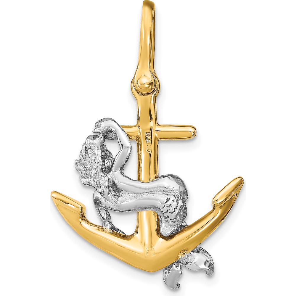 14K Two-Tone 3D Anchor and Mermaid Charm - 31.6mm Length by Oro Pregiato