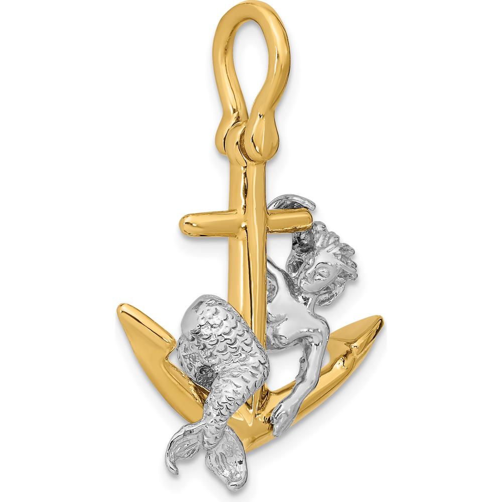 14K Two-Tone 3D Anchor and Mermaid Charm - 31.6mm Length by Oro Pregiato