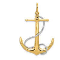 14K Two-Tone 3D Anchor Pendant with Entwined Rope Accent - Solid Casted Design by Oro Pregiato