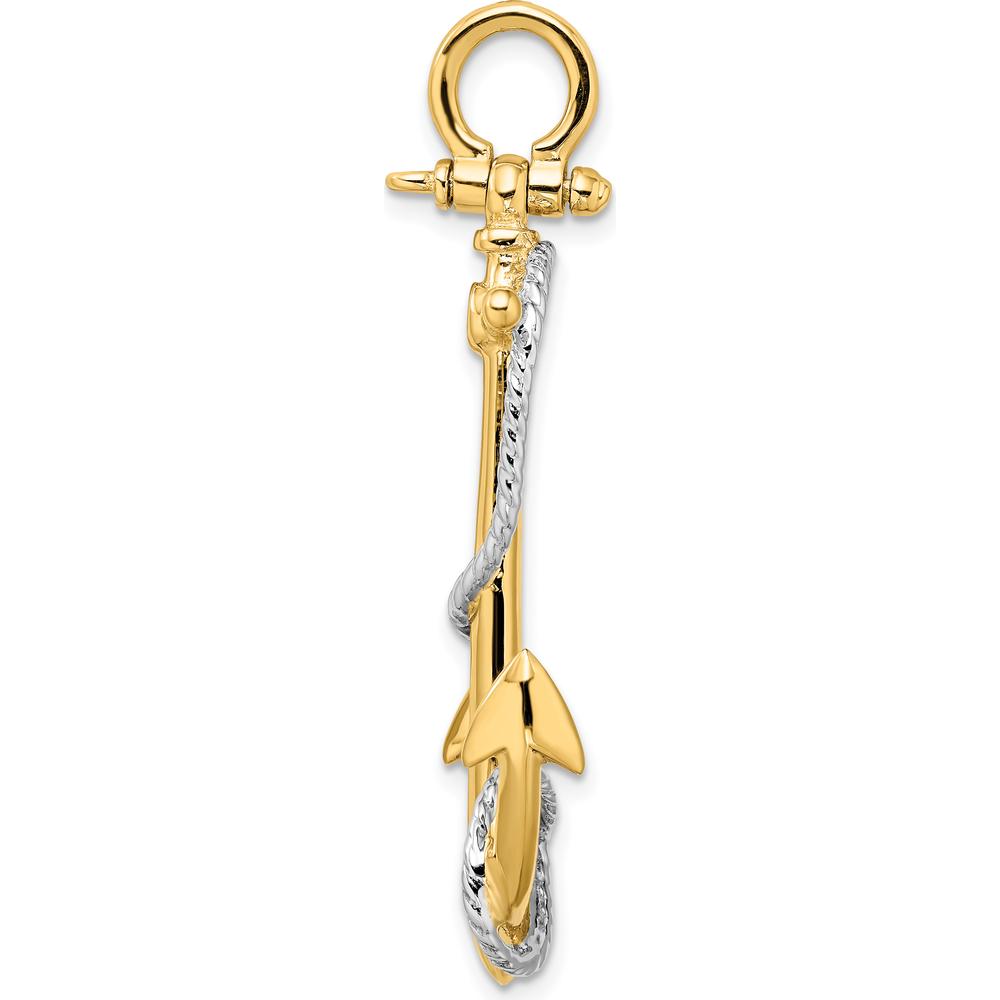 14K Two-Tone 3D Anchor Pendant with Entwined Rope Accent - Solid Casted Design by Oro Pregiato