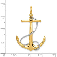14K Two-Tone 3D Anchor Pendant with Entwined Rope Accent - Solid Casted Design by Oro Pregiato