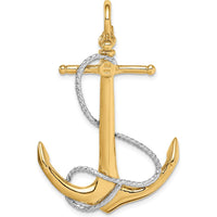 14K Two-Tone 3D Anchor Pendant with Entwined Rope Accent - Solid Casted Design by Oro Pregiato