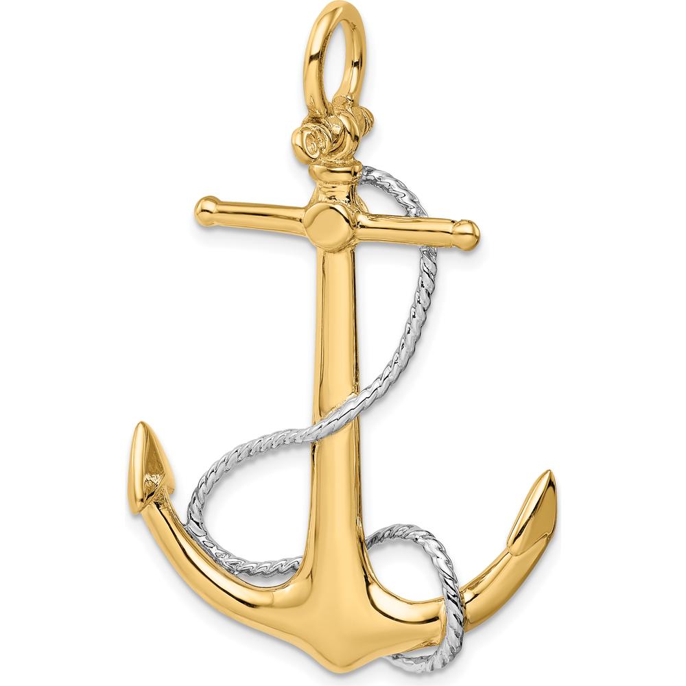 14K Two-Tone 3D Anchor Pendant with Entwined Rope Accent - Solid Casted Design by Oro Pregiato
