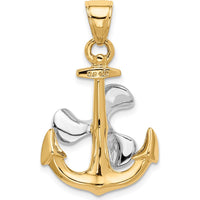 14K Two-Tone 3D Anchor Pendant with Movable Propeller - Nautical Charm by Oro Pregiato