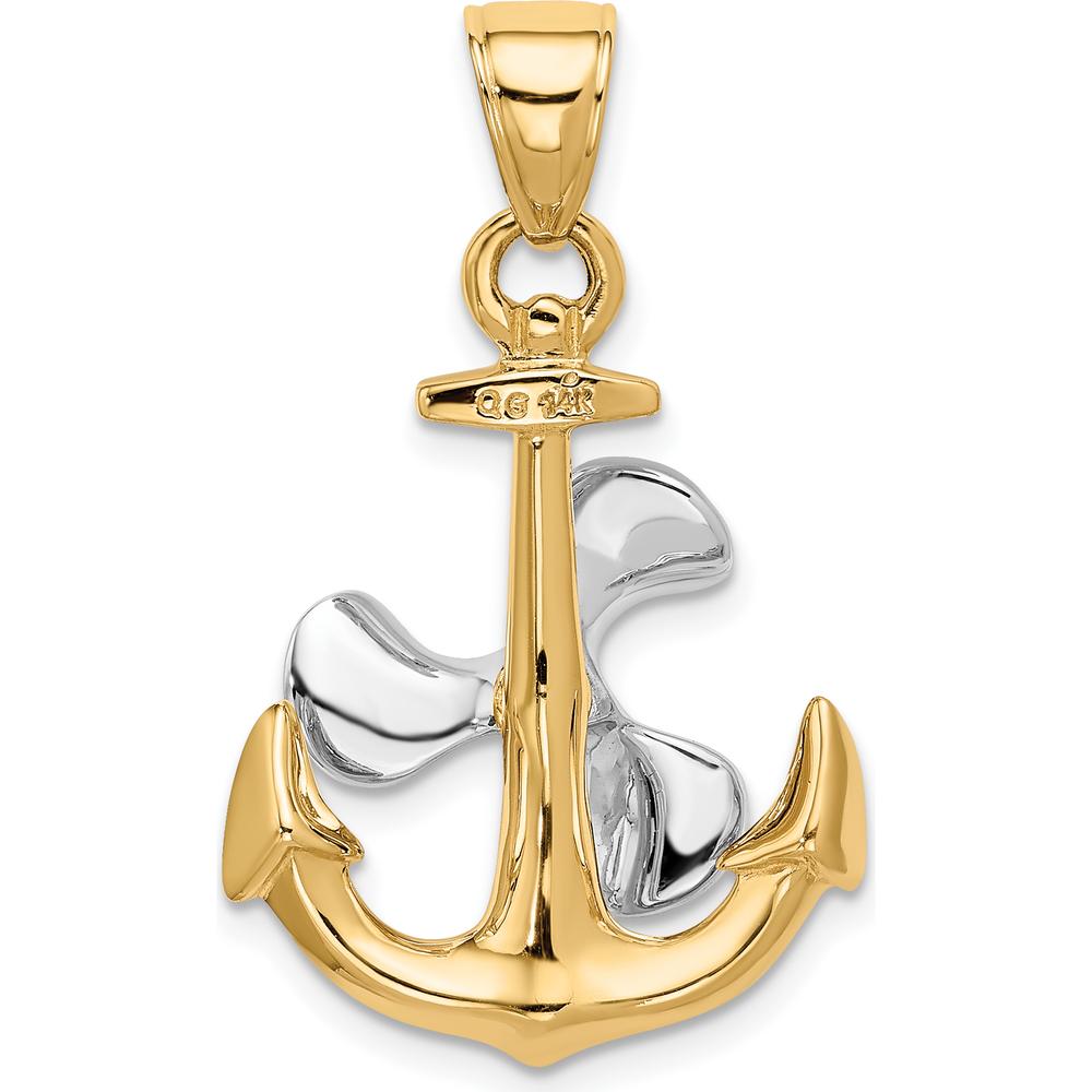 14K Two-Tone 3D Anchor Pendant with Movable Propeller - Nautical Charm by Oro Pregiato