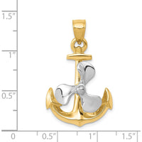 14K Two-Tone 3D Anchor Pendant with Movable Propeller - Nautical Charm by Oro Pregiato