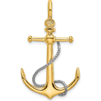 14K Two-Tone 3D Anchor Pendant with Rope and Shackle Bail Charm by Oro Pregiato