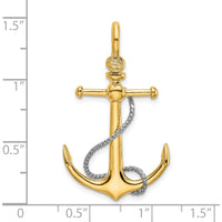 14K Two-Tone 3D Anchor Pendant with Rope and Shackle Bail Charm by Oro Pregiato