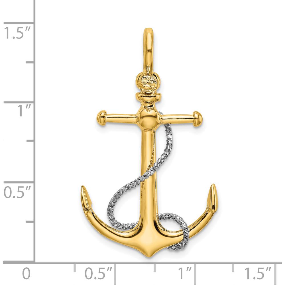 14K Two-Tone 3D Anchor Pendant with Rope and Shackle Bail Charm by Oro Pregiato