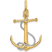 14K Two-Tone 3D Anchor Pendant with Rope and Shackle Bail Charm by Oro Pregiato