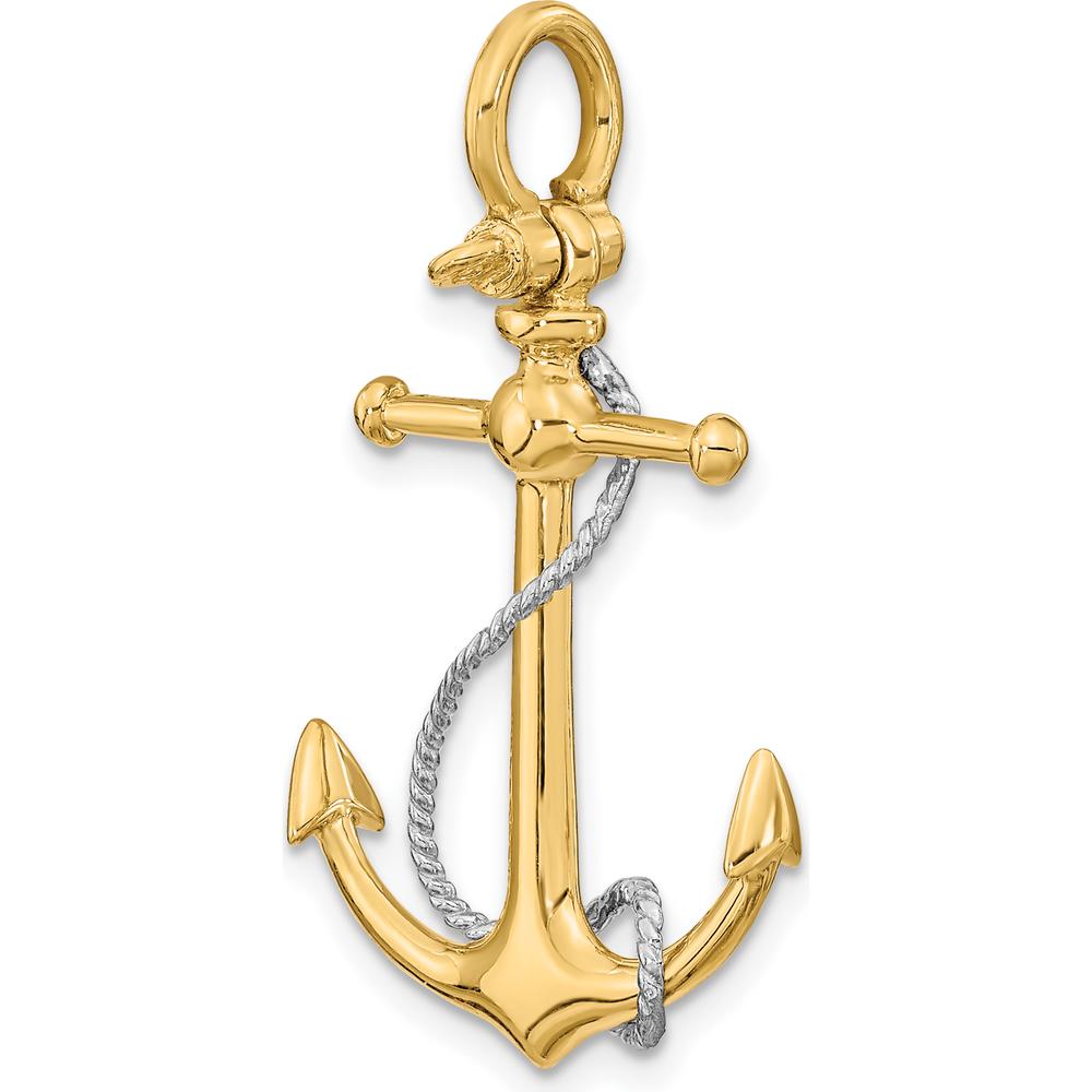 14K Two-Tone 3D Anchor Pendant with Rope and Shackle Bail Charm by Oro Pregiato
