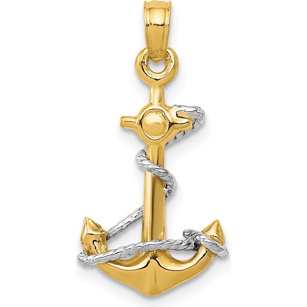 14K Two-Tone 3D Anchor Pendant with Rope Design by Oro Pregiato
