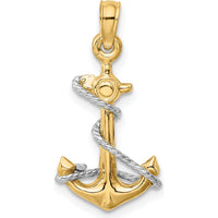 14K Two-Tone 3D Anchor Pendant with Rope Design by Oro Pregiato