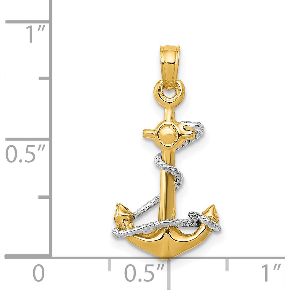 14K Two-Tone 3D Anchor Pendant with Rope Design by Oro Pregiato