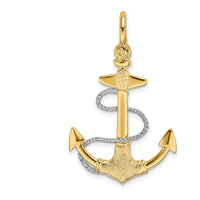 14K Two-Tone 3D Anchor Pendant with Rope Detail and Shackle Bail Charm by Oro Pregiato