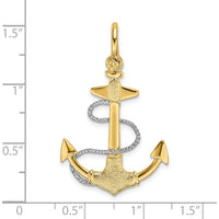 14K Two-Tone 3D Anchor Pendant with Rope Detail and Shackle Bail Charm by Oro Pregiato