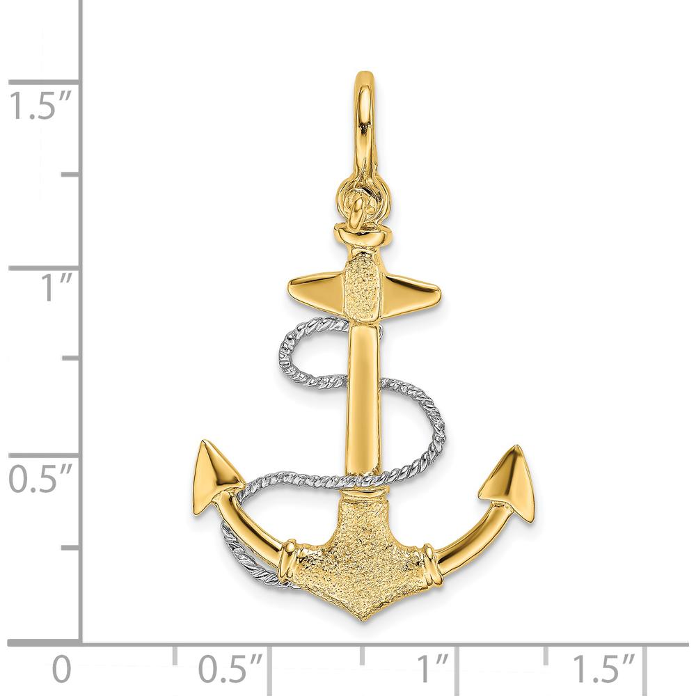 14K Two-Tone 3D Anchor Pendant with Rope Detail and Shackle Bail Charm by Oro Pregiato