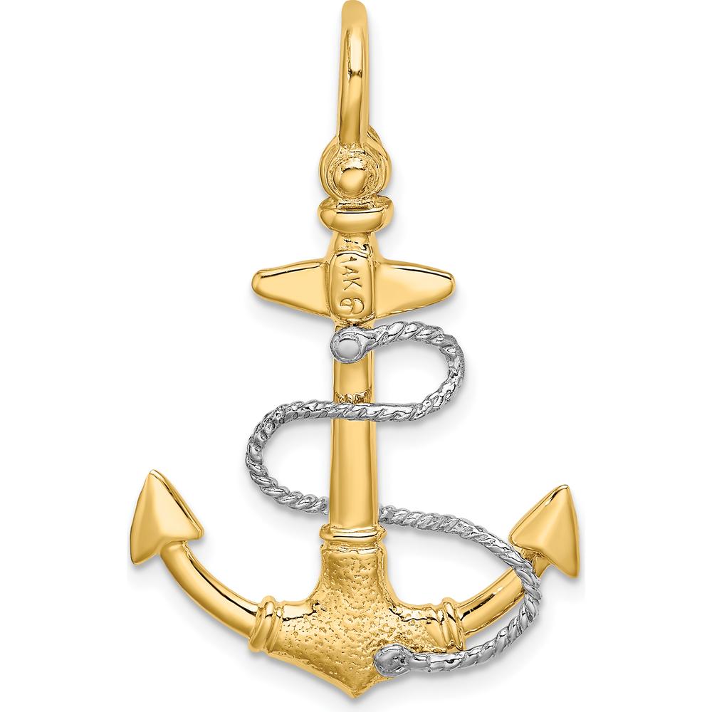14K Two-Tone 3D Anchor Pendant with Rope Detail and Shackle Bail Charm by Oro Pregiato