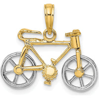 14K Two-Tone 3D Bicycle Charm with Moveable Tires - Gold Pendant by Oro Pregiato