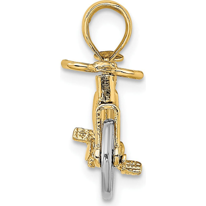 14K Two-Tone 3D Bicycle Charm with Moveable Tires - Gold Pendant by Oro Pregiato