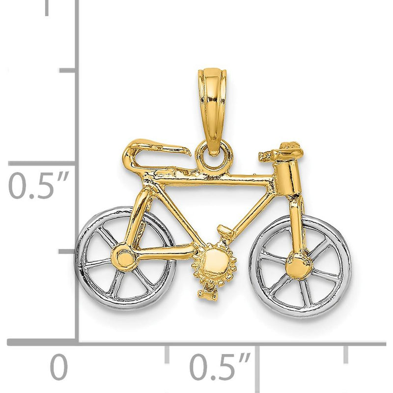 14K Two-Tone 3D Bicycle Charm with Moveable Tires - Gold Pendant by Oro Pregiato