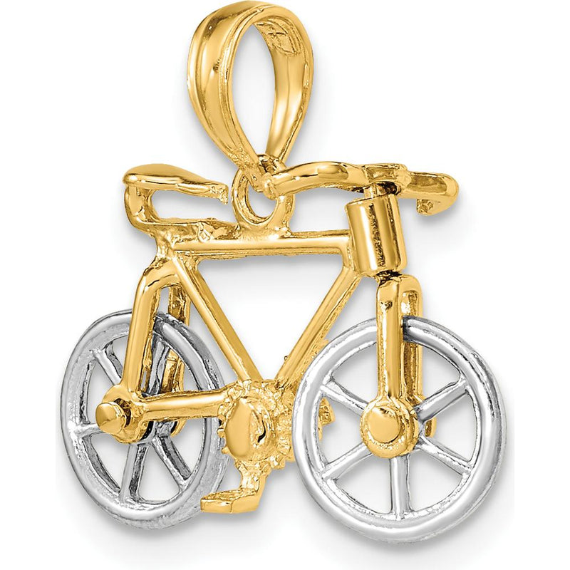 14K Two-Tone 3D Bicycle Charm with Moveable Tires - Gold Pendant by Oro Pregiato