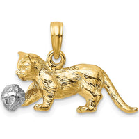 14K Two-Tone 3D Cat Playing with Moveable Ball Pendant by Oro Pregiato