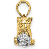 14K Two-Tone 3D Cat Playing with Moveable Ball Pendant by Oro Pregiato