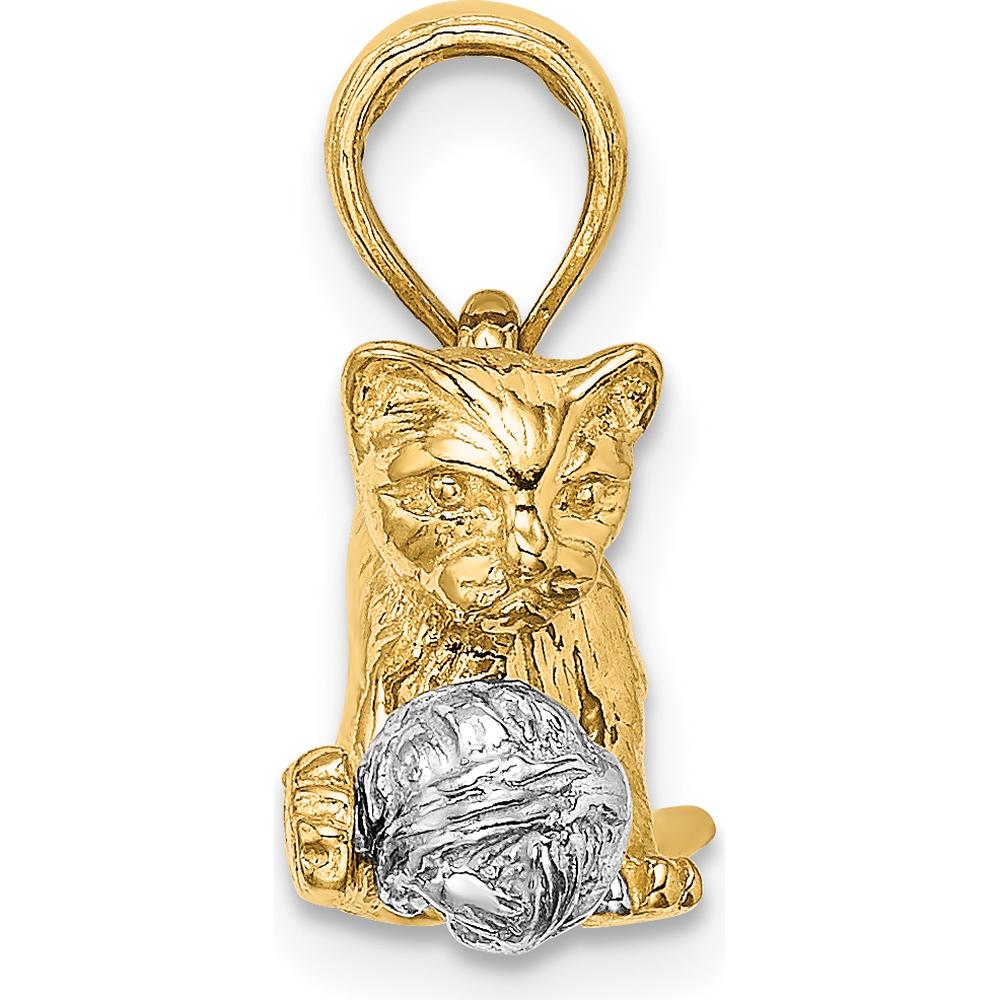 14K Two-Tone 3D Cat Playing with Moveable Ball Pendant by Oro Pregiato