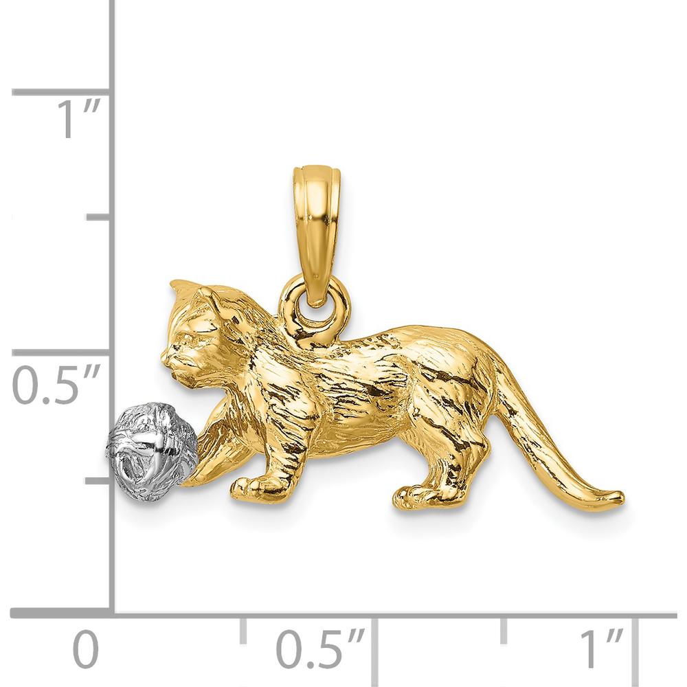 14K Two-Tone 3D Cat Playing with Moveable Ball Pendant by Oro Pregiato