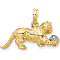 14K Two-Tone 3D Cat Playing with Moveable Ball Pendant by Oro Pregiato