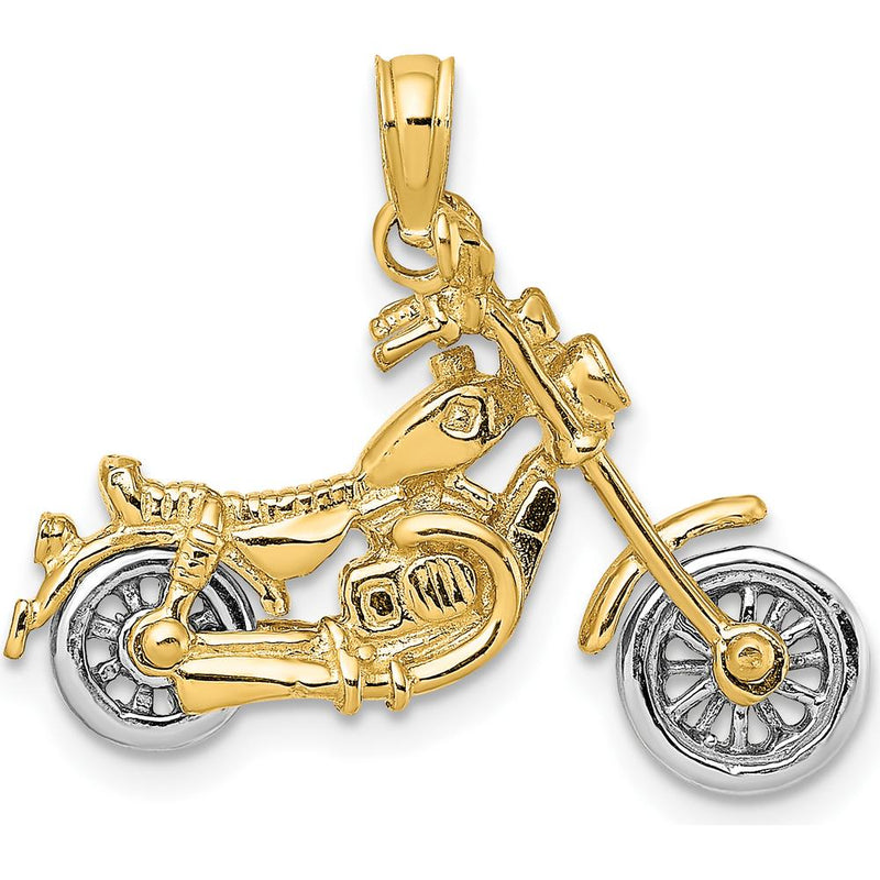 14K Two-Tone 3D Chopper Motorcycle Charm with Moveable Wheels - 16.78mm Length by Oro Pregiato