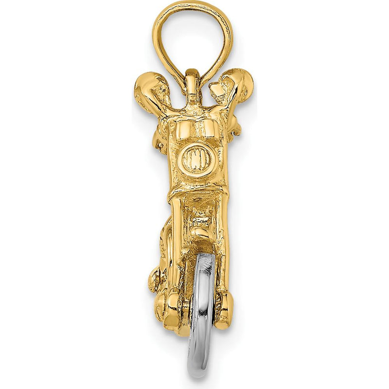 14K Two-Tone 3D Chopper Motorcycle Charm with Moveable Wheels - 16.78mm Length by Oro Pregiato