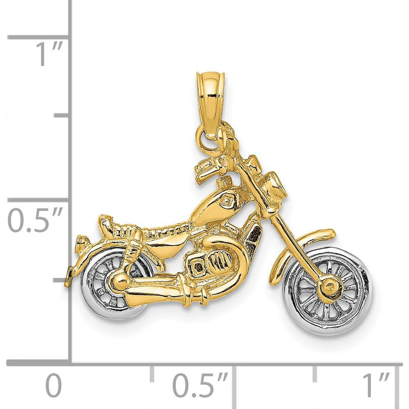14K Two-Tone 3D Chopper Motorcycle Charm with Moveable Wheels - 16.78mm Length by Oro Pregiato