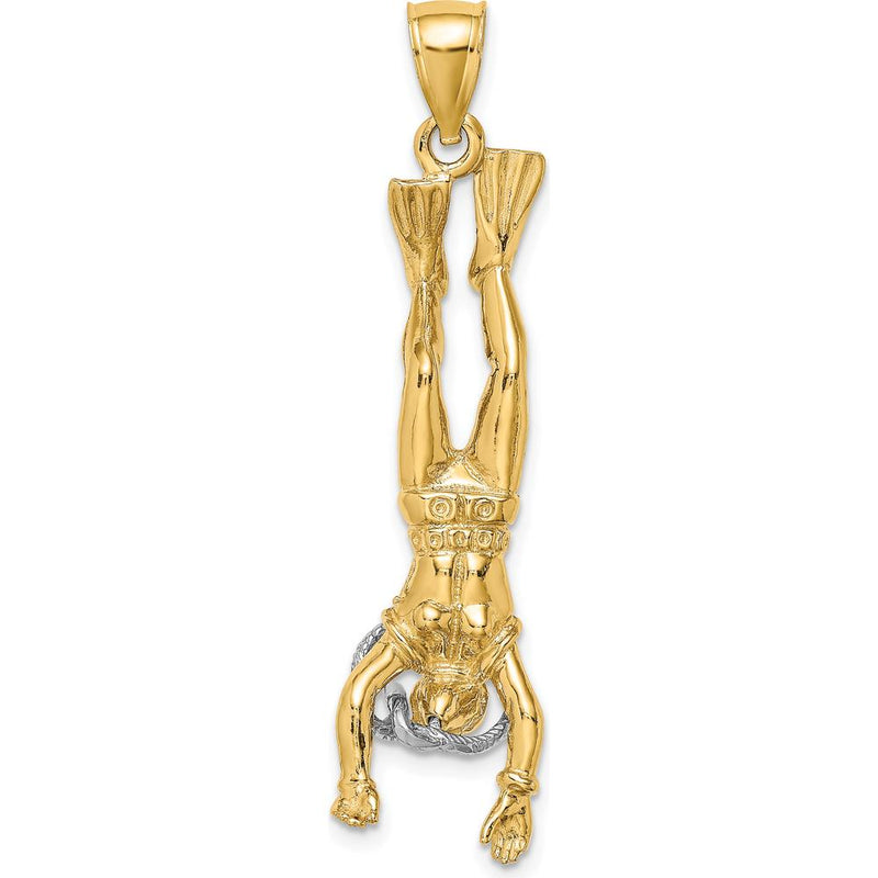 14K Two-Tone 3D Female Scuba Diver Charm - Adventure-Inspired Gold Pendant by Oro Pregiato