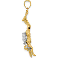 14K Two-Tone 3D Female Scuba Diver Charm - Adventure-Inspired Gold Pendant by Oro Pregiato