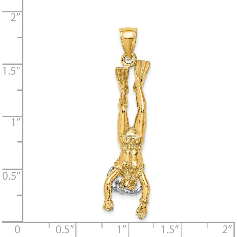 14K Two-Tone 3D Female Scuba Diver Charm - Adventure-Inspired Gold Pendant by Oro Pregiato