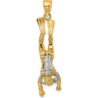 14K Two-Tone 3D Female Scuba Diver Charm - Adventure-Inspired Gold Pendant by Oro Pregiato